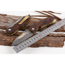 Damascus Steel Blade Whale Folding Outdoor Camping Survival Portable Multifunctional EDC Tool Pocket Knife UD405167